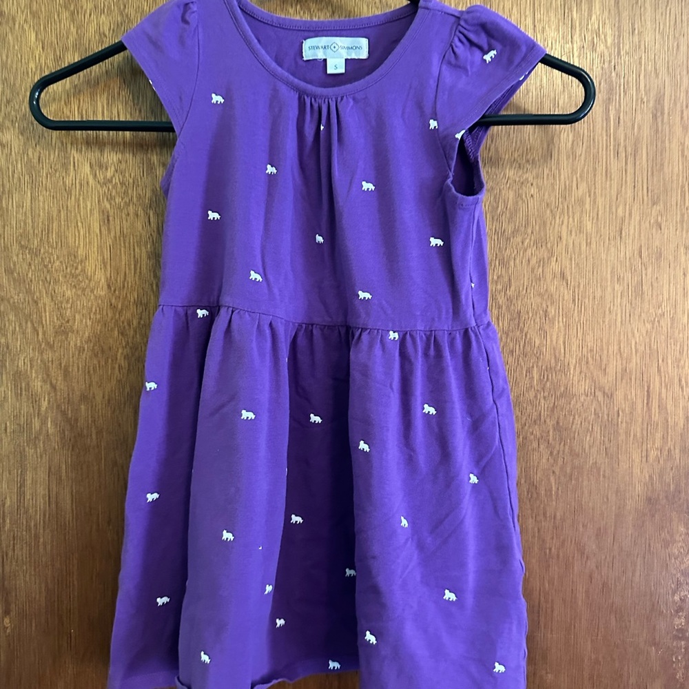 Stewart Simmons Purple Tiger Dress with Flutter Cap Sleeves, small